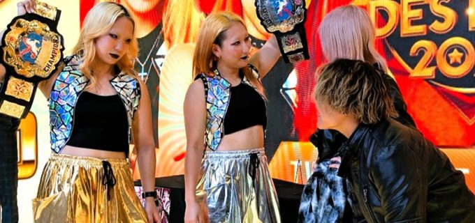 【マリーゴールド】ツインスター王座調印式、王者マゼンタが松井珠紗＆CHIAKIに“公開告白”を強要！「なんで好きなのか聞かせろ」