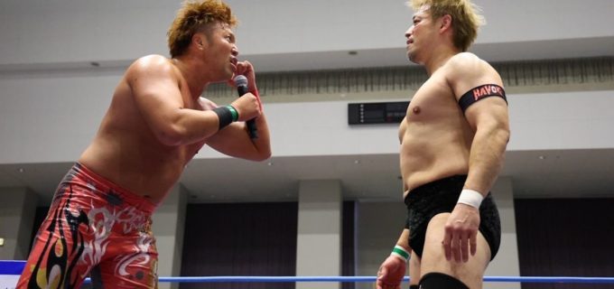 【全日本】潮崎豪、HAVOC入りで電撃登場！三冠挑戦表明に王者・宮原健斗が激怒「出たり入ったり、何がしたいんだ！」