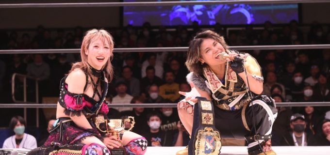 【マリーゴールド】CHIAKI＆松井珠紗がツインスター王座V4成功も…青野未来「もらい事故みたいなもん」 挑戦迫るCHIAKIを痛烈一喝！