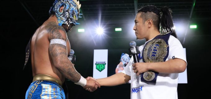 【ノア】ドラゴン・ベイン＆アレハンドロがGHCジュニアタッグV1！ タダスケ組の乱入表明を受諾、ベインはAMAKUSAと5.2両国で「至宝」戦へ