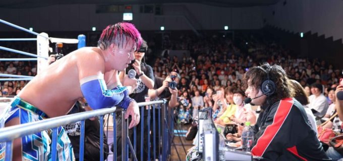 【全日本】青柳亮生「淡い夢を描いた大森北斗選手と戦います」アジアタッグ防衛直後、放送席へ突きつけた辛辣なジュニア転向批判