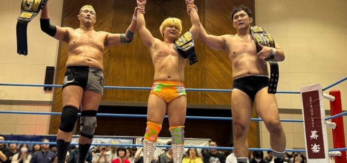 【全日本】小藤将太「ついにキャリア初のチャンピオンベルトを獲得しました！」尊敬する大先輩と共に6人タッグ王座を奪取